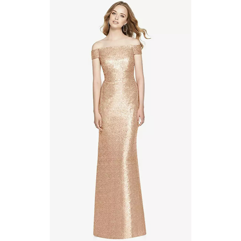 NEW! Dessy Collection Women's 2 Mermaid Maxi Sequin Dress Rose Gold I24-7